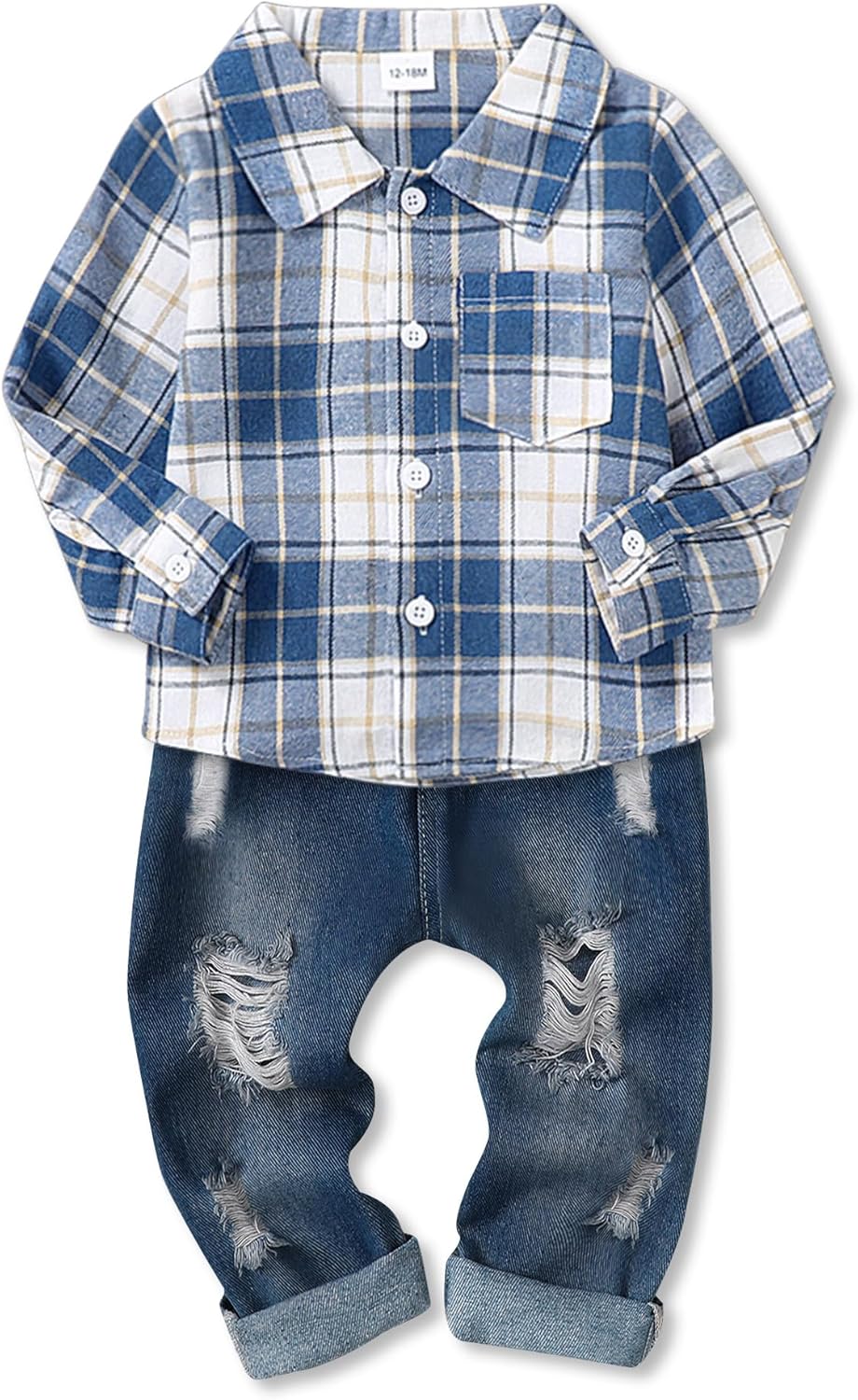 CocoRARA Toddler Boys Plaid Denim Set