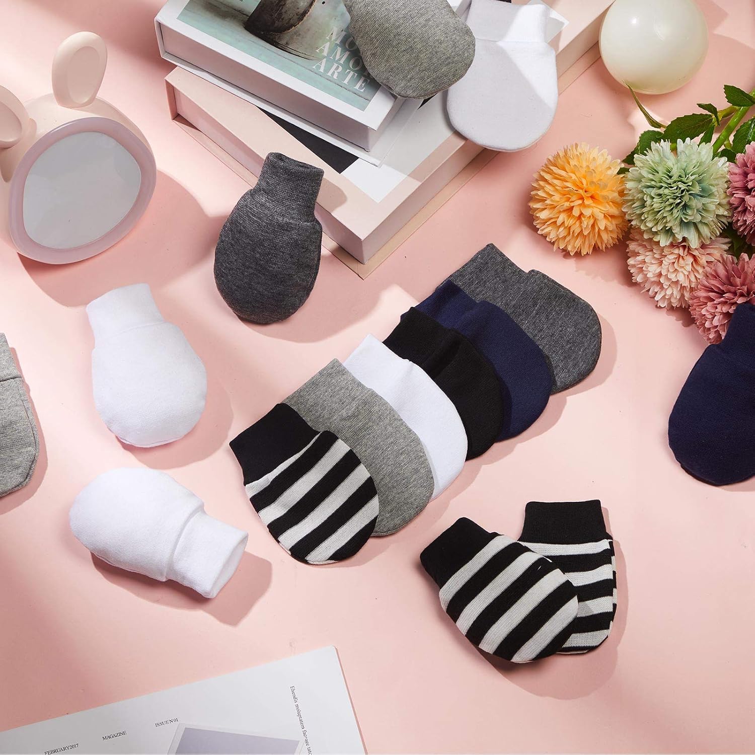 18-Pair No-Scratch mittens for Babies 0-6 Mo