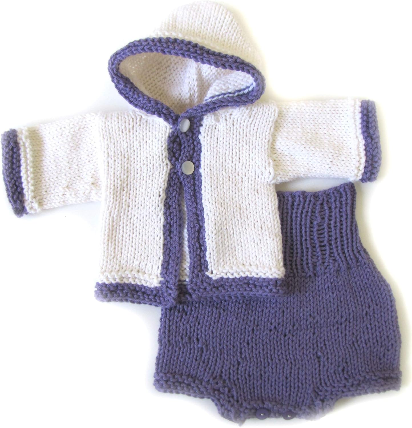 KSS Handmade Gender Neutral WhitePurple Cotton Baby Sweater Pants Set 3 Months