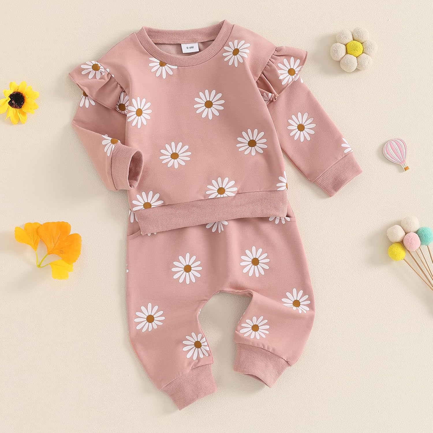 Mubineo Baby Girl Ruffle Sweater Pocket Pants Set