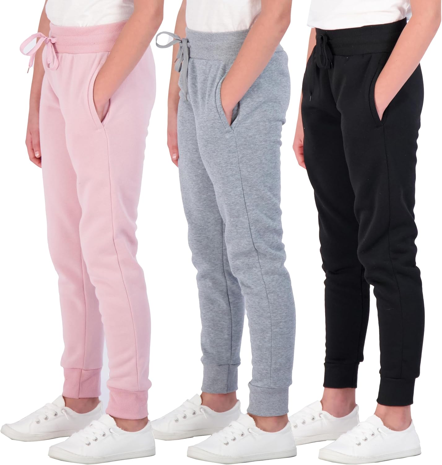 Real Essentials 3-Pack Girls Fleece Joggers