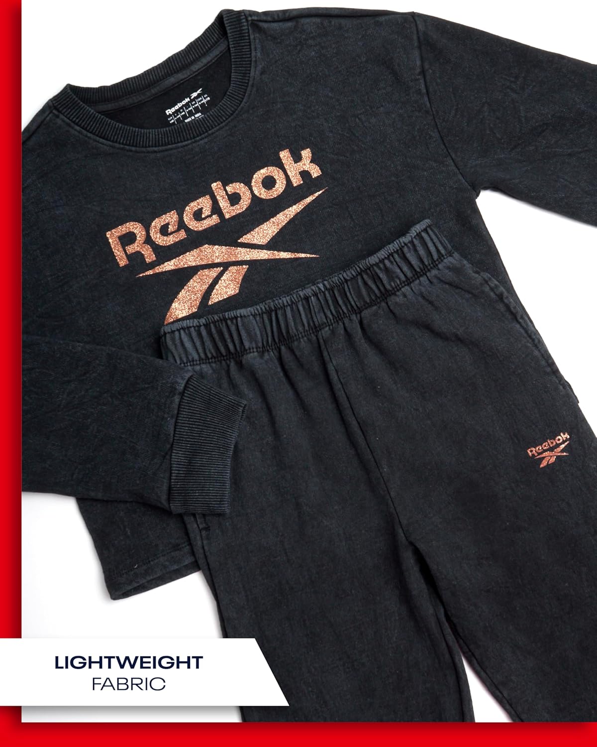 Reebok Girls Sweatsuit Set - 2 Piece Fleece Hoodie Jogger