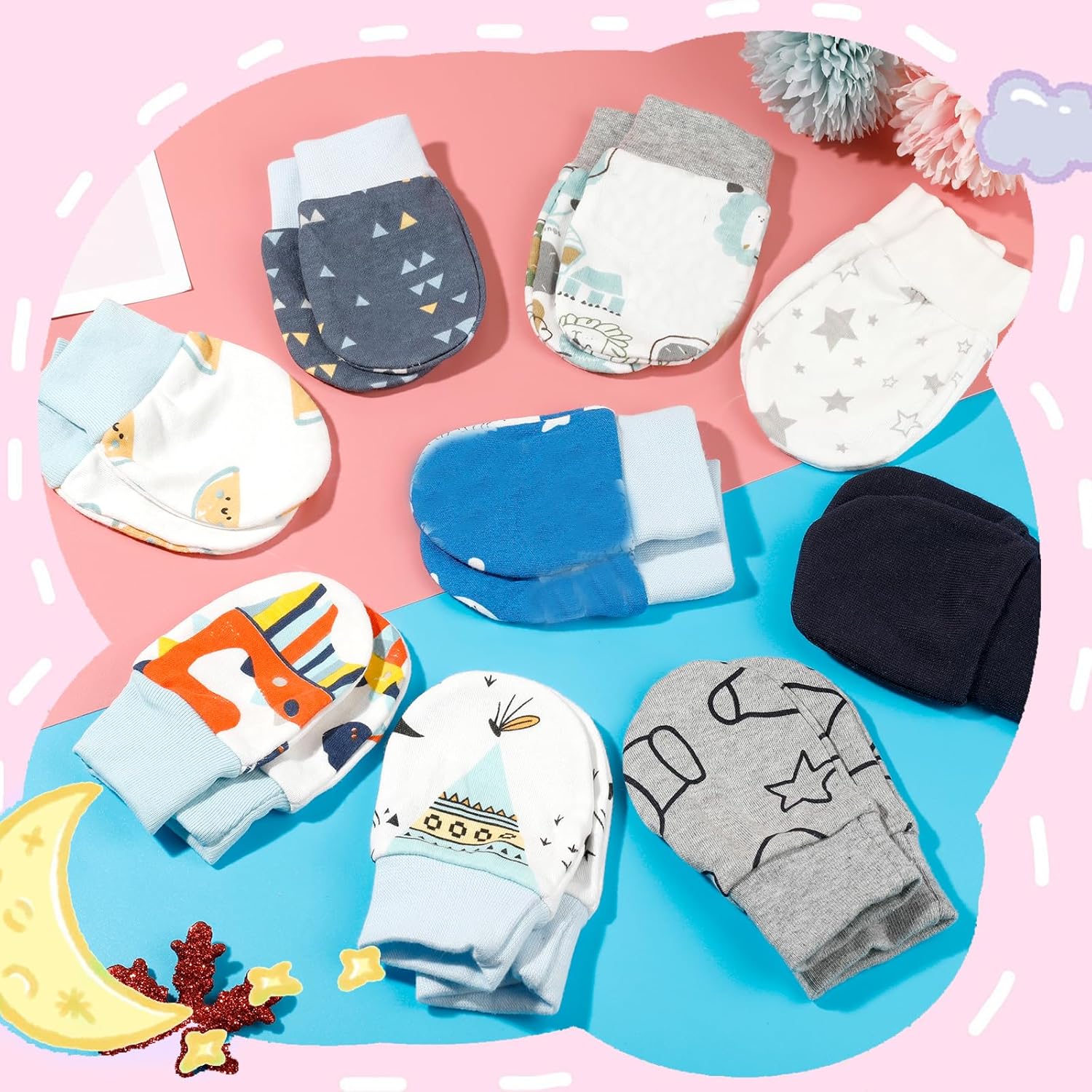 ONESING Organic Cotton Baby Gloves No Scratching 0-6 Months