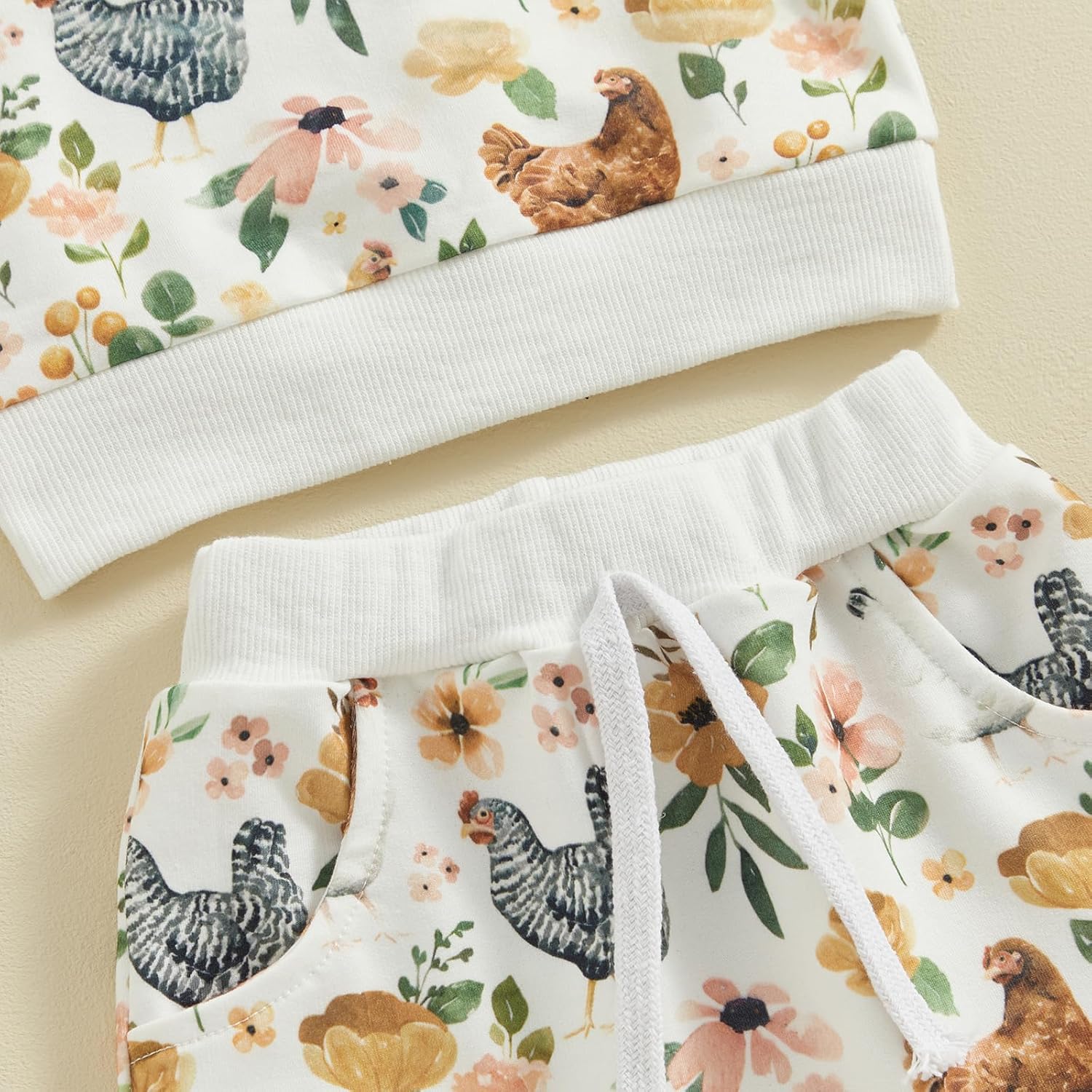 Chloefairy Toddler Boy Girl Farm Outfit Cute Flower Chicken Printed Set