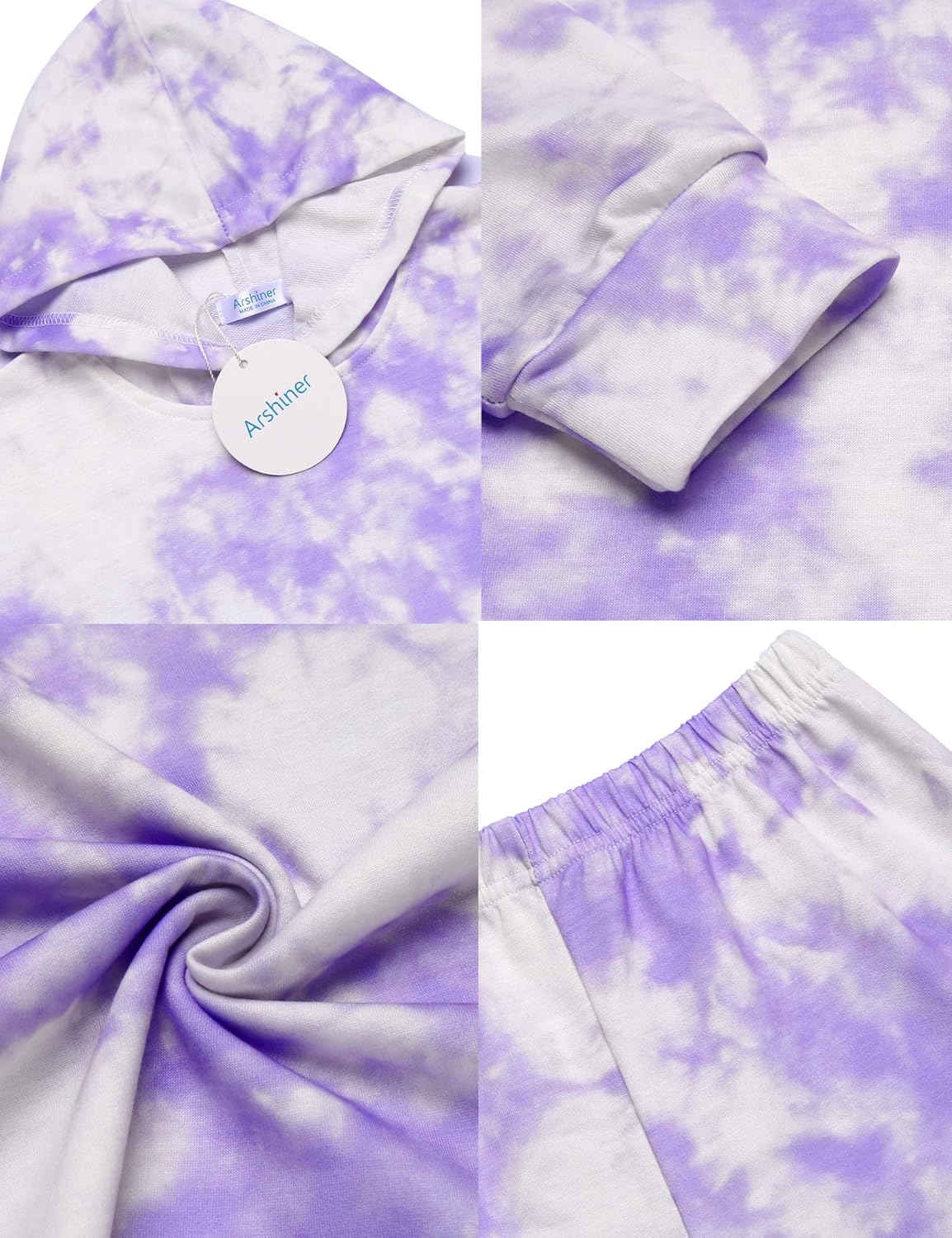 Arshiner Tie-Dye Pullover Sweatpants Set for Girls