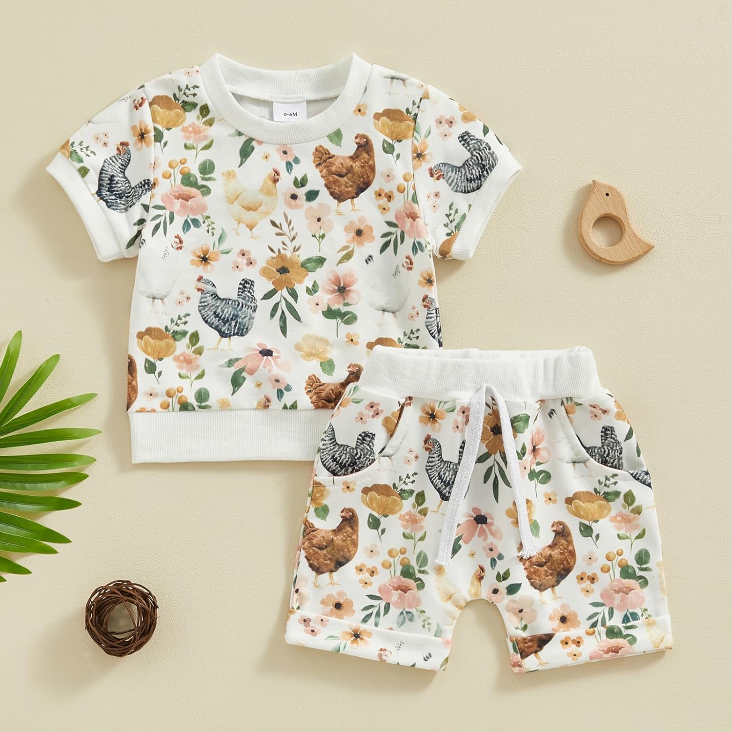 Chloefairy Toddler Boy Girl Farm Outfit Cute Flower Chicken Printed Set