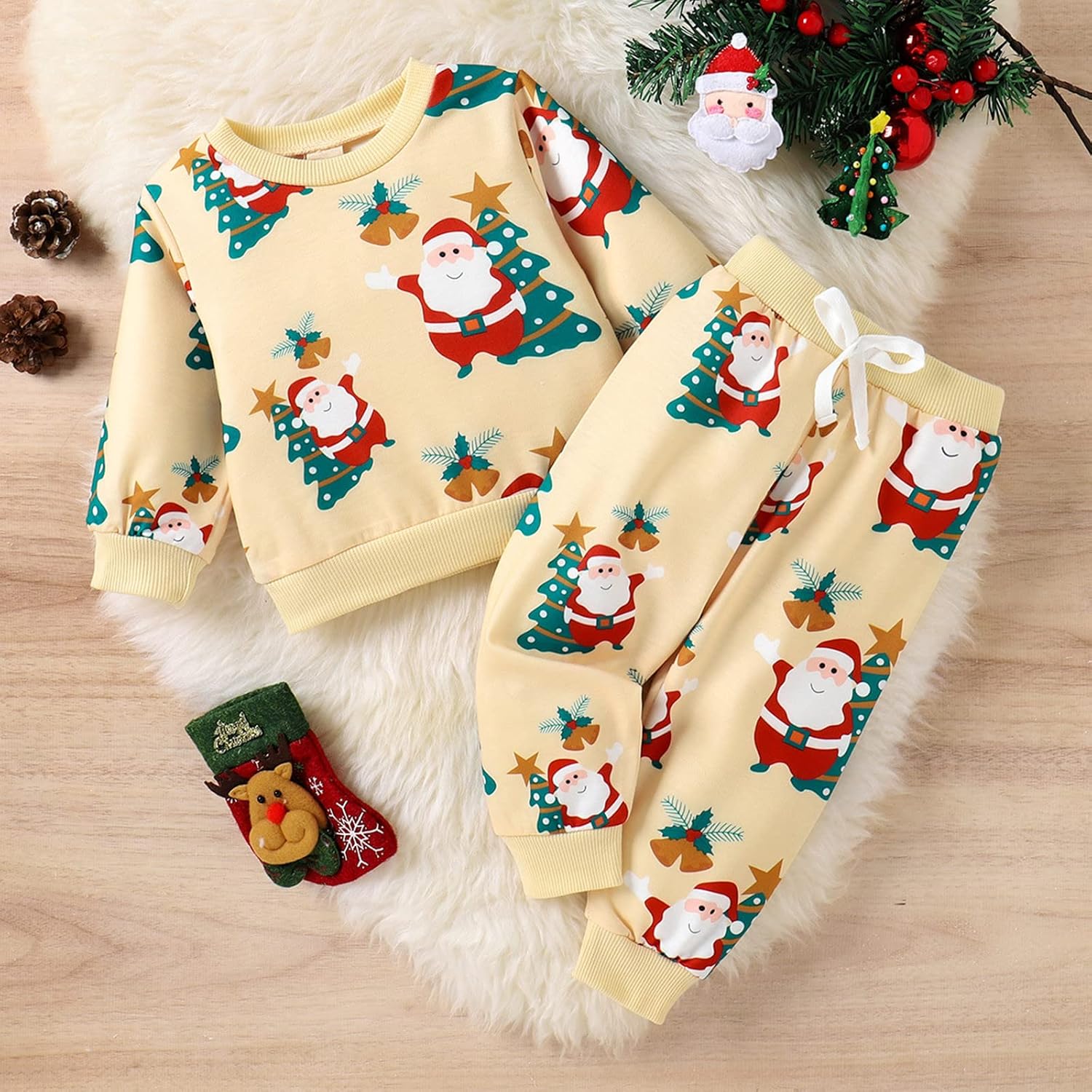 Christmas Toddler Santa Print Pullover T-Shirt with Headband