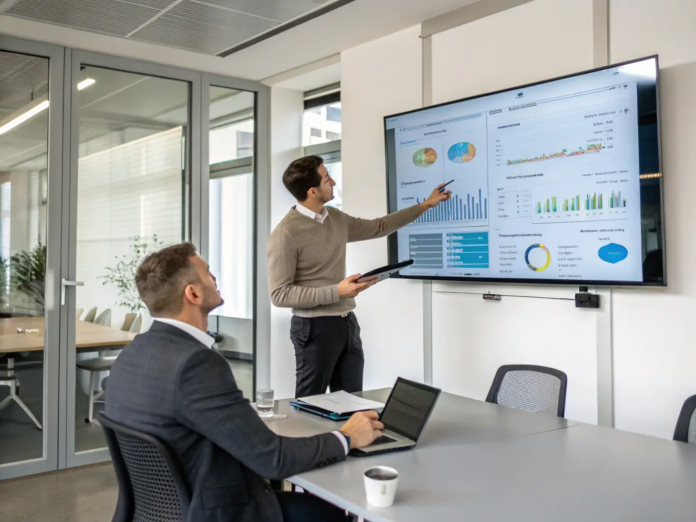An image showing a consultant presenting a data-driven report to a client, highlighting key insights and recommendations for improvement.